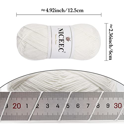 Niceec 4 Skeins Soft Baby Yarn 100% Cotton Yarn For Crochet Knitting 4 Ply Yarn Blanket Yarn For Diy Craft Fingering Weight Yarn Total Length 4×175Yds/4×50G-1#White #TOP2