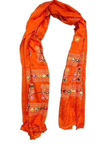 Image of Women Dupatta Yellow with Mirror Work Embroidery