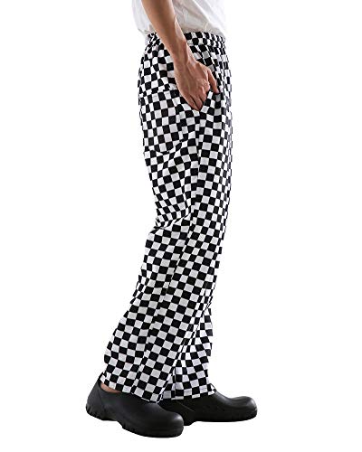 Men’s Black And White Checkerboard Print Chef Pants With Elastic Waist Drawstring Baggy Chef Uniforms Blackwhite Xl #TOP3