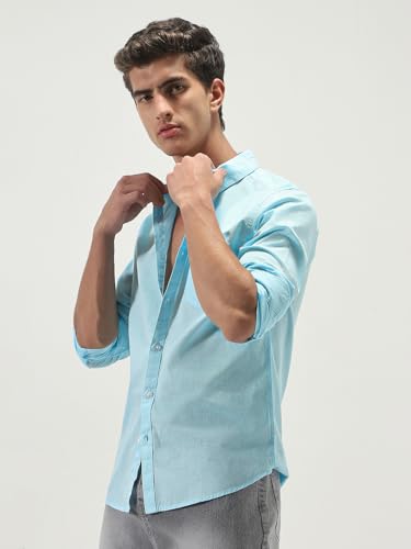 Image of Urbano Fashion Men's Cotton Full Sleeve Regular Fit Casual Solid Slub Shirt with Spread Collar