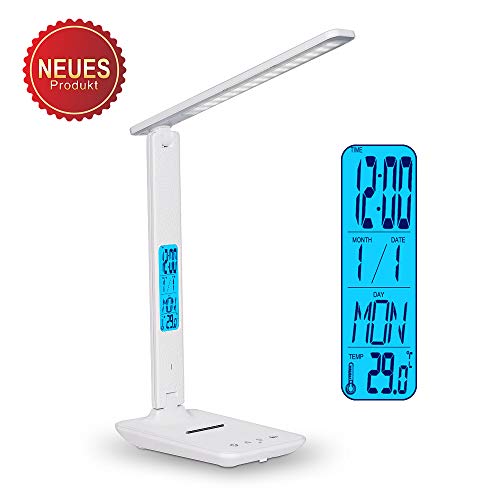 Preisvergleich Produktbild Wanjiaone Schreibtischlampe LED, Dimmbare Tischlampe mit Ladeanschluss, schreibtischlampe kinder 3 Farb-und 5 Helligkeitsstufen, Tischleuchte mit Telefonhalter für Heim und Büro