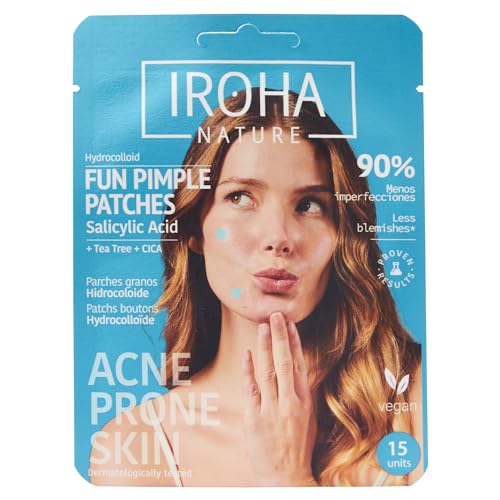 IROHA NATURE - Parches Granos FUN (Corazones/Estrellas) | Cosmética Coreana con Ácido Salicílico, Árbol de Té y Centella Asiática | Atenúa Imperfecciones en 8 Horas | 15 Unidades