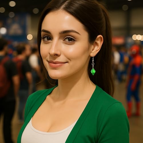 Sims Plumbob Earrings - Green Gem Dangle Earrings3