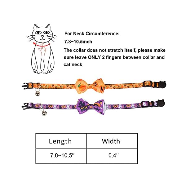 Adoggygo halloween cat collars with bow bell, breakaway cat collar with bowtie pumpkin ghost cat kitten collar for girl boy cats kittens (halloween) - image 8