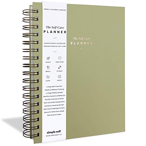The Self-Care Planner by Simple Self - Best Life Planner for Wellness, Achieving Goals, Health, Happiness - Productivity, Gratitude, Meals, Fitness - Undated Spiral 12-Month (Sage, Weekly)