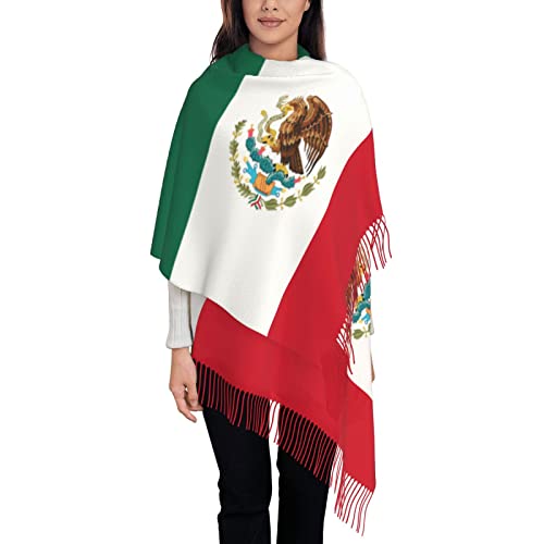 Bagea-Ka Mexico Flag Pattern Scarf Long Shawl Wraps Pashmina for Women Girls with Tassels Soft Warm Cozy2