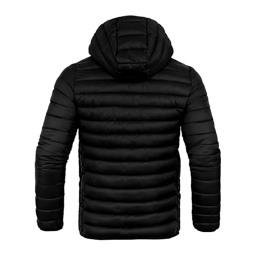Puffer Jacket Men Packable Lightweight Down Winter Puffy Fashion Jacket With Hood, Black 2XL2
