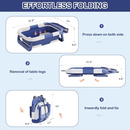 Image of Collapsible Baby Bathtub for Newborn with Real-time Temp Monitor + Soft Floating Cushion Durable Foldable Baby Tubs for Infants to Toddler, Portable Travel Bathtub with Drain Hole Navy Blue