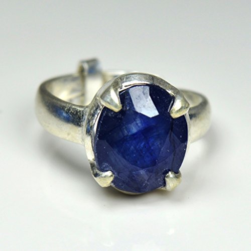 Bague saphir bleu naturel véritable argent massif ajustable