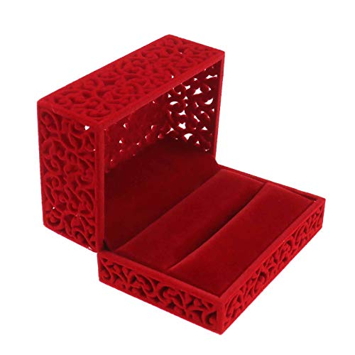 SING F LTD Exquisite Hollow Art Red Velvet Double Ring Box for Earring Jewelry Pin Necklace Engagement Wedding