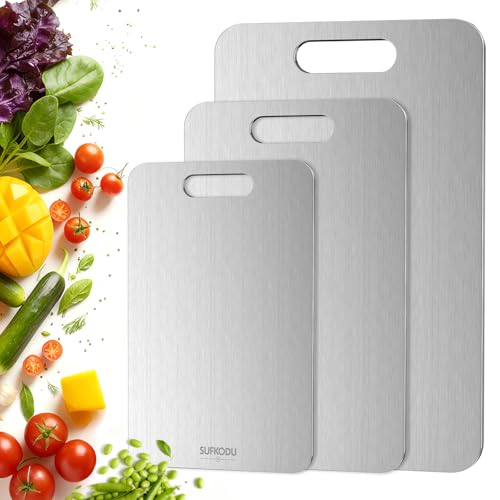 Titanium Cutting Board Set of 3, Titanium Cutting Boards for Kitchen, 100% Double-Sided Titanium Cutting Boards, Separate Raw and Cooked Food Areas, Non-Toxic, Dishwasher Safe (S+ M + L)