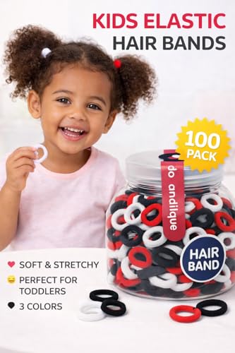 Image of Frescorr (100 pcs) Baby Hair Ties | Soft No-Damage Premium Elastic Mini Rubber Bands for girls | Strong Stretch Ponytail Holders | Daily Use Hair Accessories | (white-Red-Black)