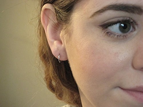 Tiny 14K Gold Thin Continuous Endless Hoop Earrings (1Mm Tube) (.39 Inch - 10Mm - White Gold) #TOP1