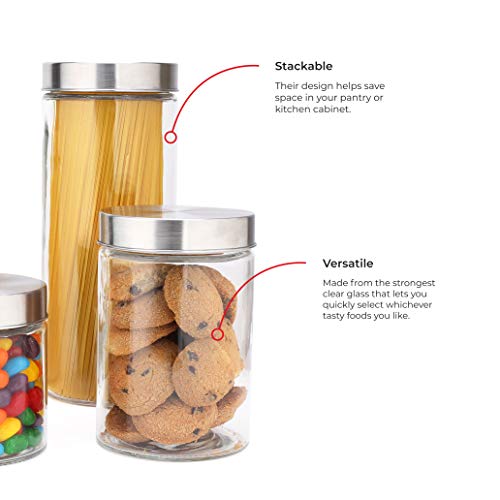 EatNeat 4-Piece Beautiful Glass Kitchen Canister Set with Stainless Steel Lids, Round Dry Food Storage Containers