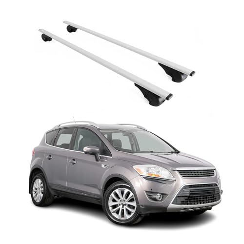OMAC Dachträger Grundtäger kompatibel mit Ford Kuga mk1 2008-2012 Metall 75kg Silber 2tlg Offene Reling für Fahrradträger, Dachboxen, Skiträger Abschließbar OMAC Dachträger Grundtäger kompatibel mit Ford Kuga mk1 2008-2012 Metall 75kg Silber 2tlg Offene Reling für Fahrradträger, Dachboxen, Skiträger Abschließbar