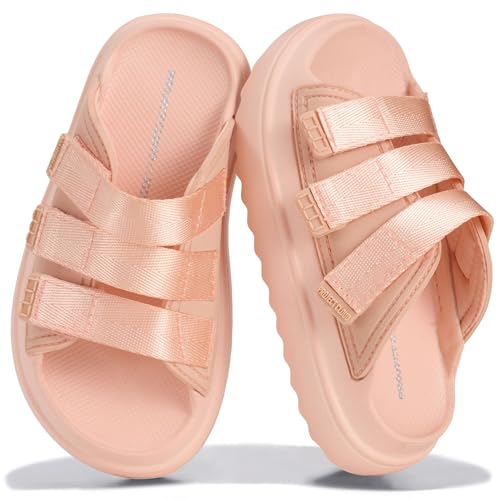Project Cloud Sandals for Girls - Lightweight Non Slip Kids Sandals - Water-Resistant Plush and Soft Insole Slides for Kids - Girls Slides for All-Day Comfort (Little Flowy GRAPE FRUIT 1K)