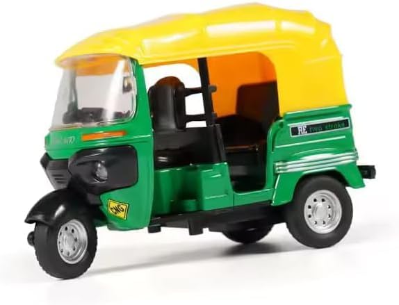 SGTT PRO Die-Cast Metal Auto Rickshaw Toy Model with Movable Handle and Pull Back Action for Kids, black