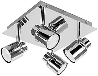 MiniSun Modern Polished Chrome Square Plate Adjustable IP44 Bathroom 4 Way Ceiling Spotlight - Complete with 4 x 5W Warm White GU10 LED Bulbs