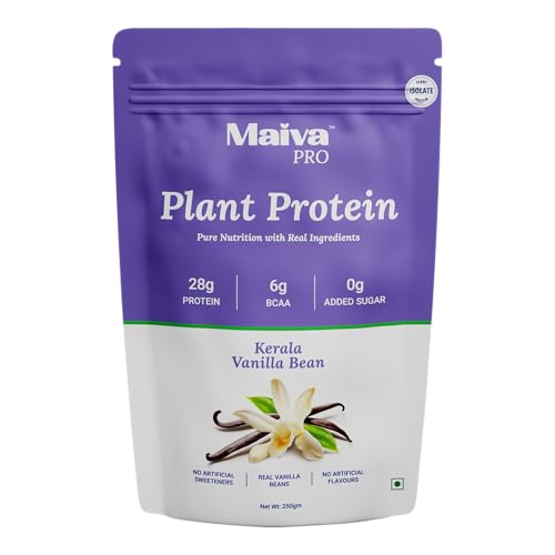 Image of Maiva Pro | Plant Protein Isolate - Kerala Vanilla Bean - 250gm | 28g Protein, 6g BCAA | All Essential Amino Acids | Gut Friendly, Easy to Digest | Real Dates | Vegan, Dairy Free, No Preservatives