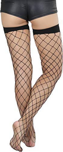 Image of ToBeInStyle Women's Diamond Large and Fine Fence Net Fishnet Nylon Thigh High