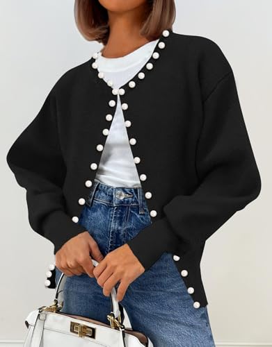 Kedera Womens Casual Pearl Cardigan 2025 Spring Elegant Embellished Long Sleeve Oversized Knit Sweater2