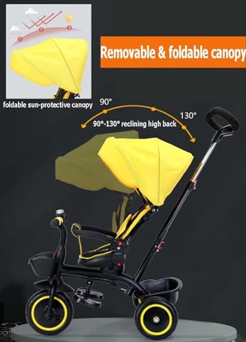 Kinderwagen-Dreirad für Kleinkinder im Alter von 1–5 Jahren,Kinderdreirad mit abnehmbarem Verdeck und Schiebegriff für Eltern,Kinderwagenwagen mit verstellbarer Rückenlehne,drehbarem Sitz,Titanrad – Bild 4