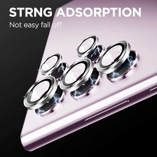 Image of Skinomi Camera Lens Protector Compatible with Samsung Galaxy S23 ultra 5G [Anti-Scratch] Premium Tempered Glass Film Aluminum Alloy Lens Ring Cover, Silver Titanium
