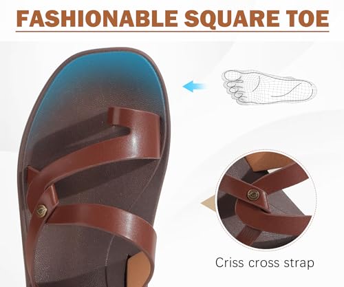 Image of ONCAI Women's Slide Sandals Trendy Square Summer Flat Dressy Sandals for Women 2025 Cross Strappy Open Split-Toe Ring with Slip-on Rubber Soles