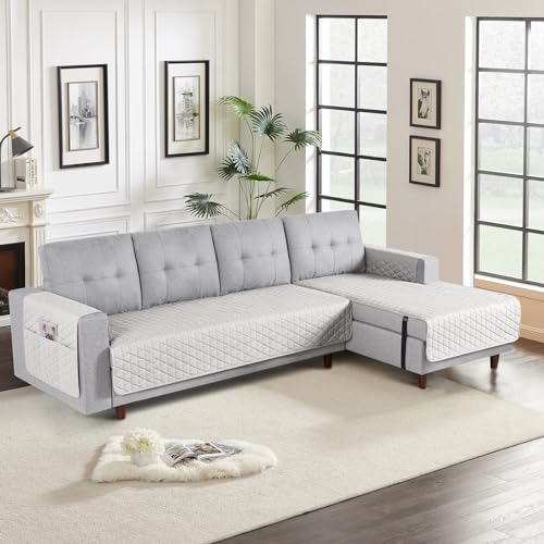 Image of TAOCOCO Polyester Sectional Couch Covers Waterproof L Shaped Sofa Covers for Right Hand Facing Chaise Lounge,2 Pieces Couch Cover L Shape Furniture Protector Slipcover for Pets Kids,Large /Off White