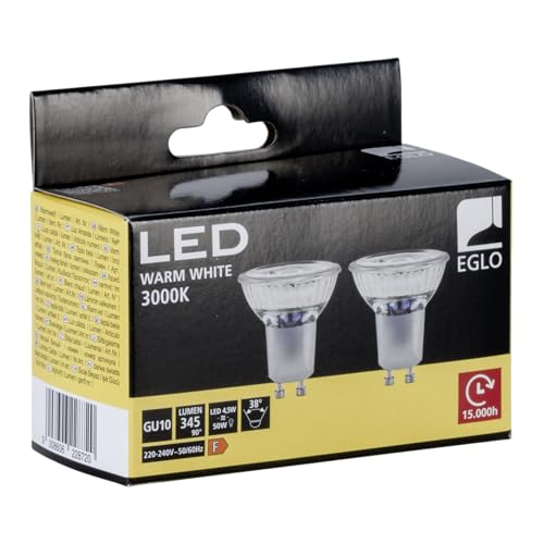 Eglo Set of 2 LED Light Bulbs, GU10 Reflector Lamps, 4.5 watts Each (Equivalent to 50 watt), 345 Lumen, Warm White Glow - Image 2