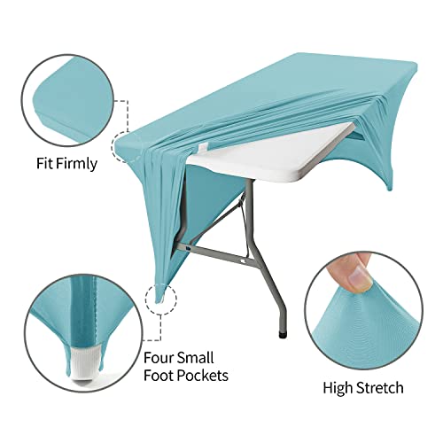 Image of Peomeise 6FT Spandex Table Cover Rectangular Stretch Spandex Tablecloth (Aqua,6FT)