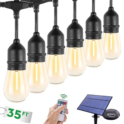 TDLOL 35FT Solar String Lights Outdoor Waterproof, Outdoor String Lights Solar Powered, Patio Lights with S14 Shatterproof Sockets, IP65 Commercial Grade LED Solar String Lights for Outside