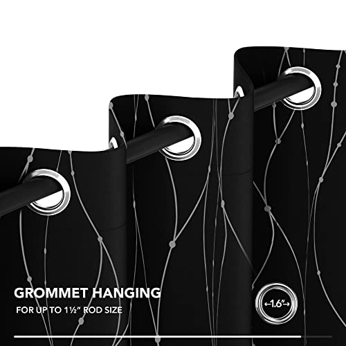 Deconovo Black Blackout Curtains For Living Room, Curtains 84 Inch Long - Grommet Pattern Curtains With Wave Dots And Line (52 X 84 Inch, Black, 2 Panels) #TOP6
