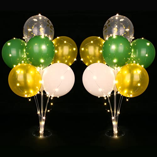 AUAUY Support de Ballon, 2 Set Table Décoration Porte Ballons, Kit de Support de Ballon 28, Porte-ballon Transparent Réutilisable avec 16 Ballons, pour la Fête D'anniversaire, Mariage (Vert)
