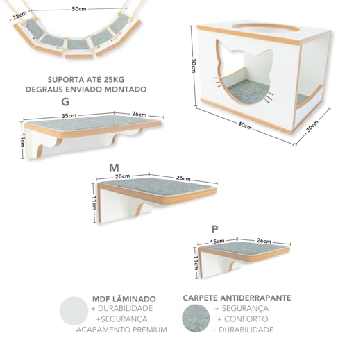 Playground para gatos com 9peças Premium com Prateleiras Nichos Já Montados (BRANCO)