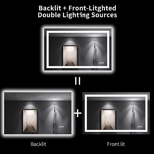 Image of LOAAO 48 inchX30 inch LED Bathroom Mirror with Lights, Anti-Fog, Dimmable, Backlit + Front Lit, Lighted Bathroom Vanity Mirror for Wall, Memory Function, Tempered Glass, Shatter-Proof, ETL Listed