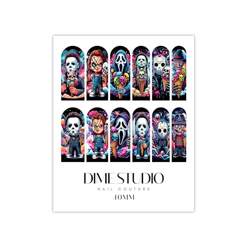 Scary Chibi Cute Horror Villain Nail Decals Summer Nights Water Transfer Nail Wraps Fun Halloween Nail Design For Nail Extensions (40MM MEDIUM)