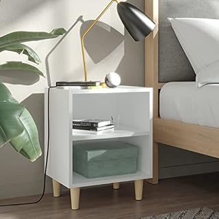 FAMIROSA Bed Cabinet with Solid Wood Legs High Gloss White 40x30x50cm