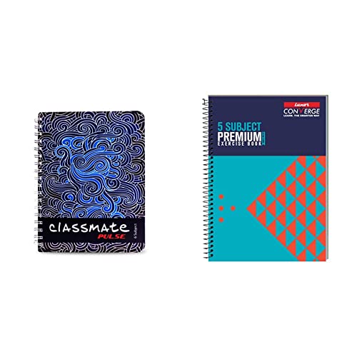 Image of Classmate Pulse 6 Subject Notebook - Unruled, 300 Pages, Spiral Binding, 240Mm*180Mm & Luxor 5 Subject Spiral Premium Exercise Notebook, Single Ruled - (21Cm X 29.7Cm), 250 Pages