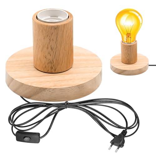 GBKDQQ Schreibtischlampe Lampenfassung E27 mit Kabelschalter, Tischlampe E27 aus Holz und Kunststoff, EU-Plug Holzsockel E27 Perfekt für Schlafzimmer/Wohnzimmer/Büro (ohne Leuchtmittel)