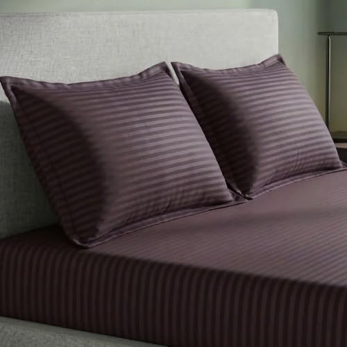 Image of Home Sizzler Microfibre Brown Satin Stripe Double Bedsheet with 2 King Size Pillow Covers