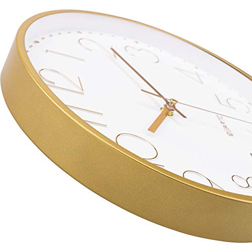 Image of Foxtop 12 inch Gold Wall Clock Silent Battery Operated Modern Metal Clock