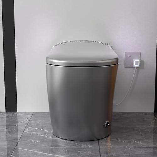 Inodoro inteligente con bidé, asiento de apertura/cierre automático y sensor de pie, descarga de 1.28 GPF, asiento calefactable, secador de aire cálido, luz nocturna, para baño moderno, gris mate miniatura 3