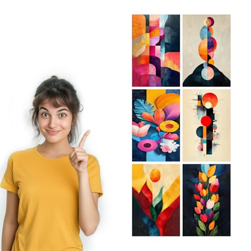 Image of SiddArtify Abstract Geometric Wall Art Prints Set - Modern Colorful Poster Decor for Living Room Bedroom Office - 8x12 inch Board Pack of 6