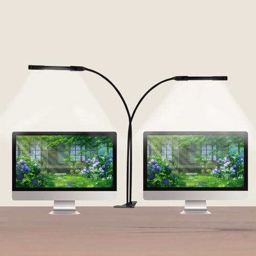 FOYOTO Clamp on Desk Lamp-3 Color Mode & 10 Brightness Levels,Dual LED Tube Flexible Gooseneck Clip Light for Architect Reading, Working, Bedroom Headboard, Dorm