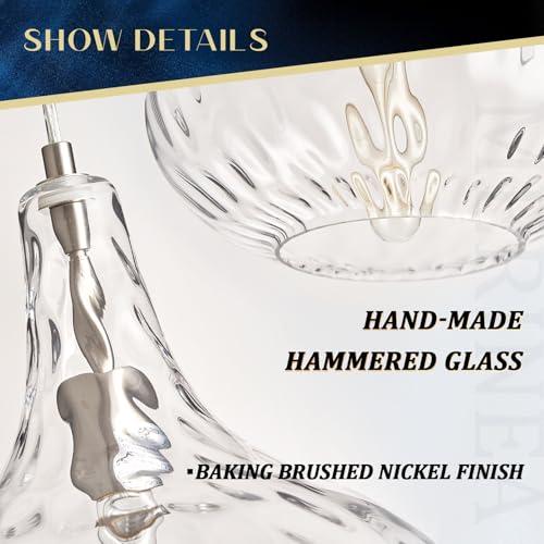 Image of 11 inch Clear Hammered Glass Pendant Light, Brushed Nickel, E26