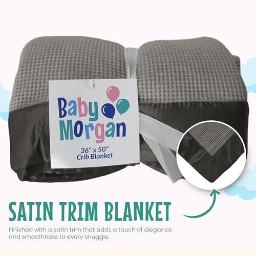 Image of Blankets Thermal Waffle Baby Blanket Crib Bedding - Soft Cozy Warm Infant Thermal Cover for Nursery Stroller or Bassinet, Lightweight Ideal Shower Gift, Satin Trim Gray 36 inch x 50 inch