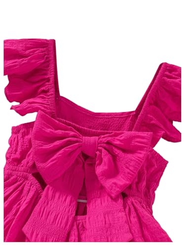 WDIRARA Toddler Girl's Cute Bow Ruffle Cap Sleeve Swing Dress Square Neck A Line Short Dresses4