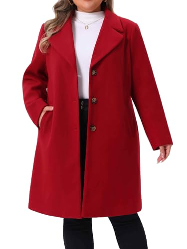 Image of Agnes Orinda Plus Size Winter Coat for Women Mid Length Notch Lapel Single-Breasted Pea Coat Jackets Trendy Dressy 2025 3X Wine Red