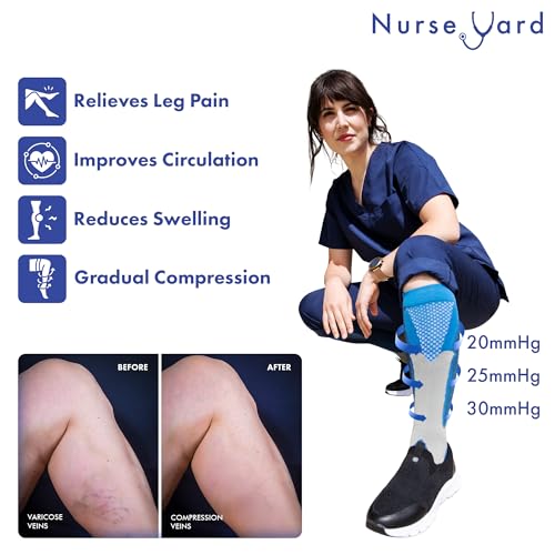 Image of Nurse Yard Compression Socks for Nurses - Women & Men - 20-30mmHg Graduated Compression, Zero-Toe Compression, For Medical Staff, Nursing, Athletic Support Such As Running, Cycling, Hiking - 1 Pair